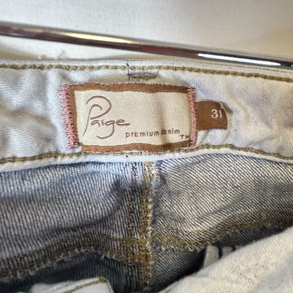 Paige Hollywood Hills Blue Light-Med Wash Lower Rise Flared Bootcut Jeans Sz 31 - Picture 4 of 14